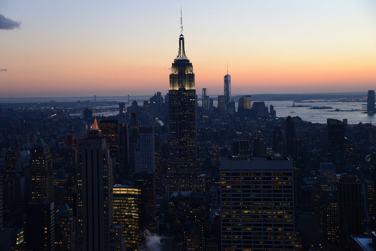 New York City Top Of The Rock 12B South Midtown To Empire State Building To World Trade Center Financial District Just After Sunset